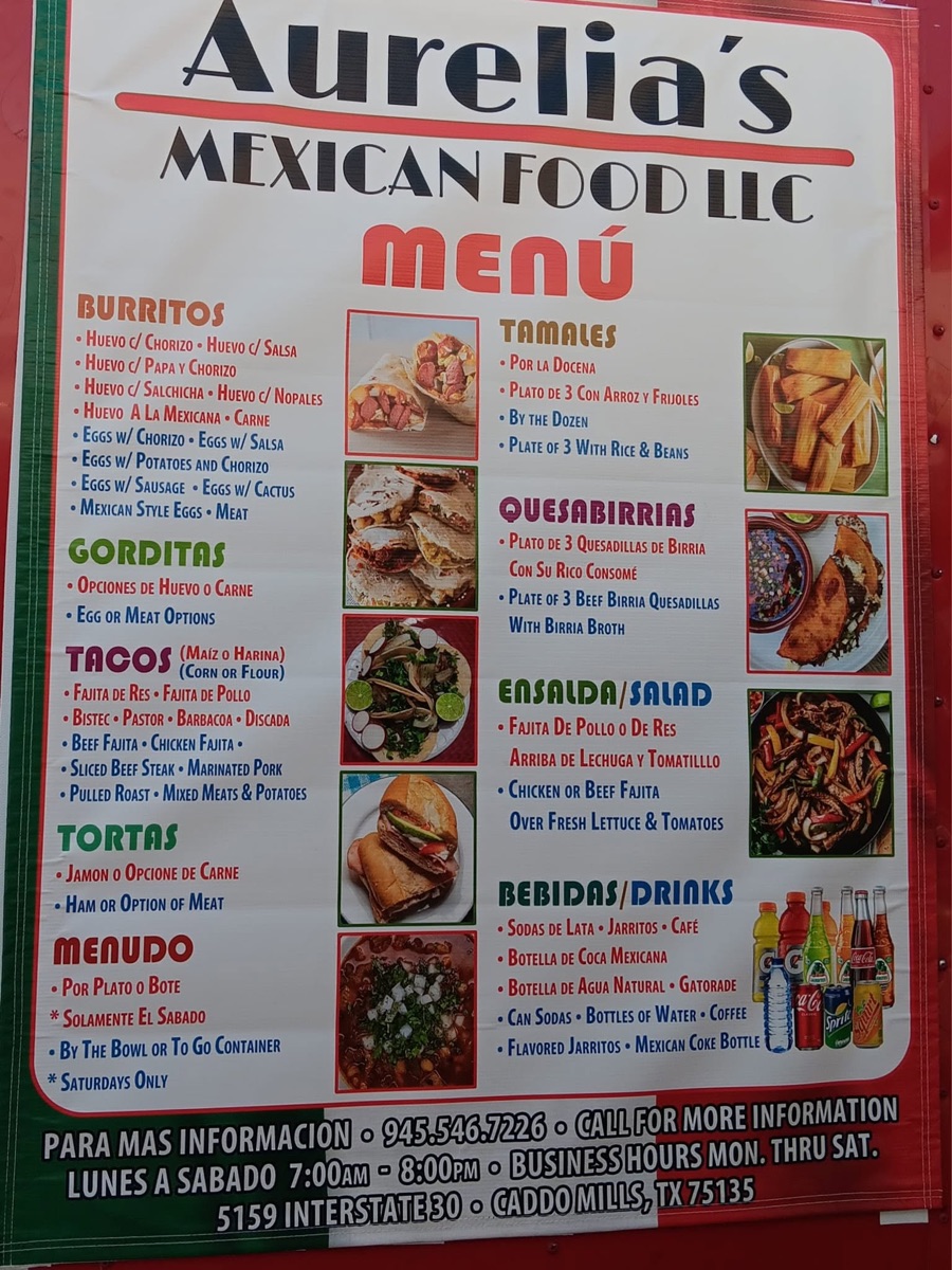 Aurelia's menu board on the truck